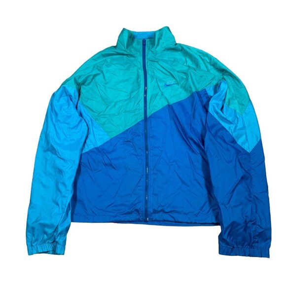 Vintage 80s 90s NIKE Colorblock‎ Full Zip Windbreaker Men's Sz L Green / Blue - Picture 1 of 15